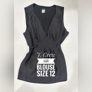 J.Crew 100% Silk Polka Dot Blouse Size 12 Black White Sleeveless Top